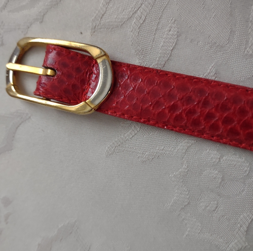 Vintage Milor Red Genuine Snake Skin  Leather Belt with Gold Buckle